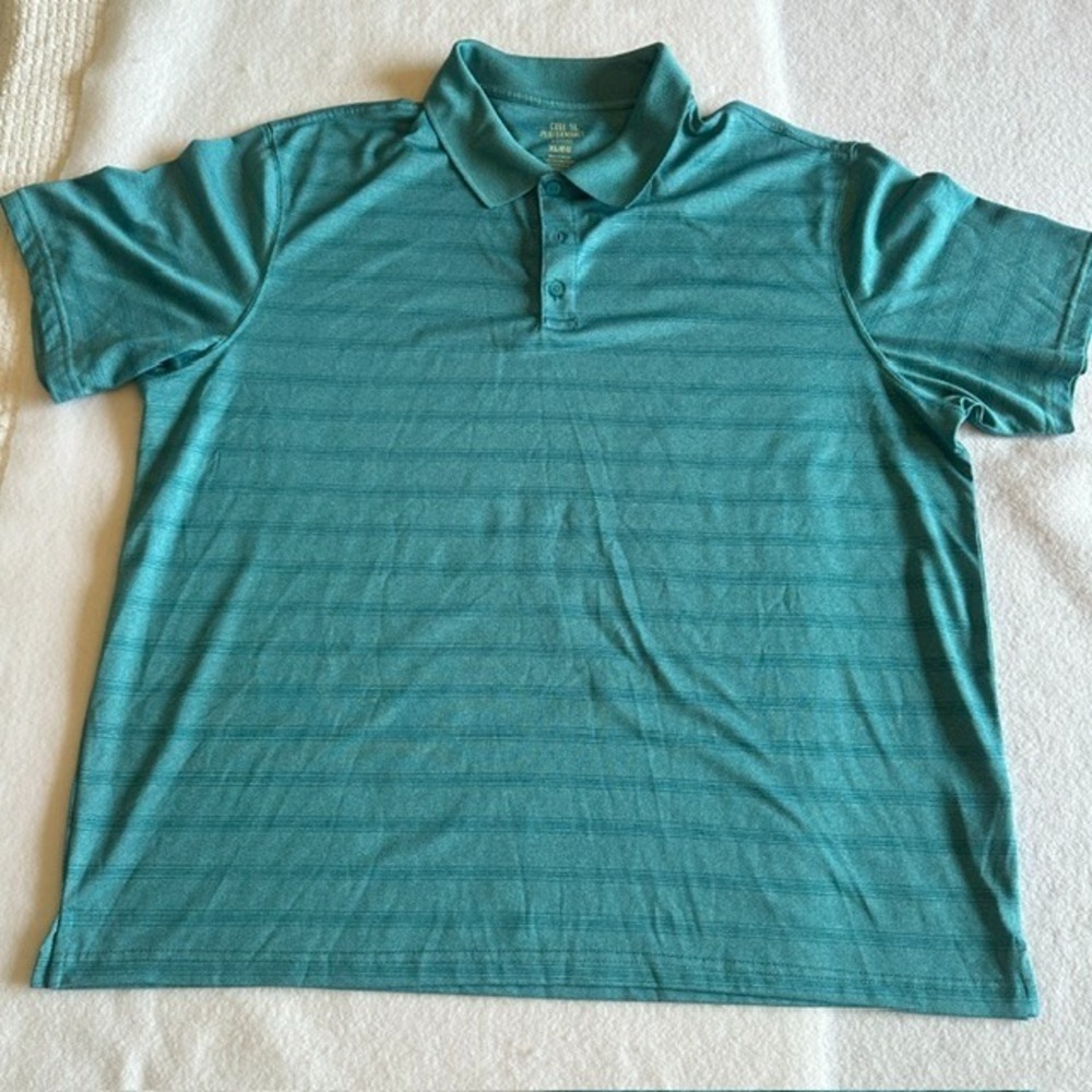 Haggar Cool 18 Performance Polo Shirt Teal Striped XL Mens Golf Short Sleeve